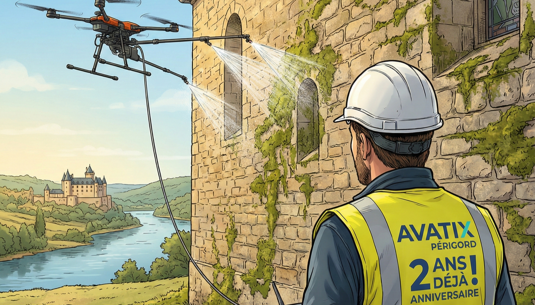 Avatix Périgord fête ses 2 ans l'innovation par drone au service de l'entretien de bâtiments en Dordogne